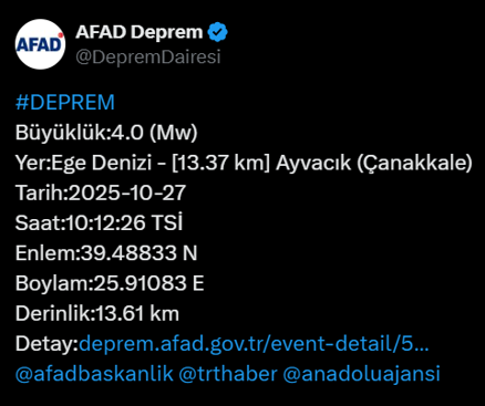 Çanakkale açıklarında 4.0 ve 3.7 büyüklüğünde iki deprem Prof. Dr. Naci Görür: Bölge geriliyor