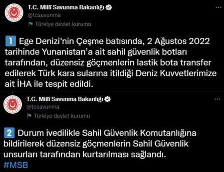 Ege Denizinde mültecilere Yunan zulmü İHAlar tespit etti, MSB paylaştı