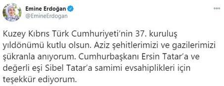 Emine Erdoğan, KKTCnin 37nci kuruluş yılını kutladı