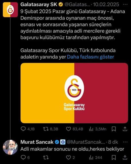 Murat Sancak’tan Galatasaray’a: Adli makamlar sonucu ne oldu, herkes bekliyor