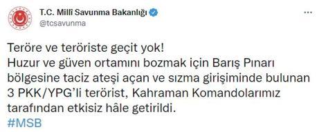 Barış Pınarı bölgesine sızmaya çalışan 3 terörist etkisiz hale getirildi