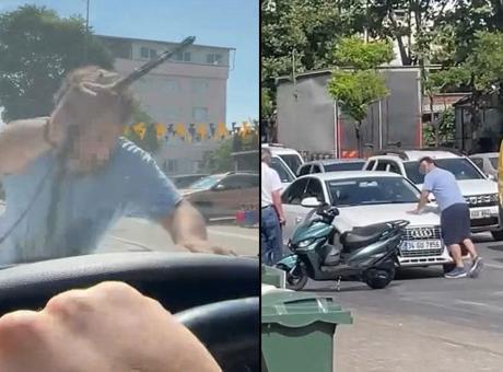 6864ff49c4317961fa3ff3f8 Dehşet anları! Aracın önünü kesti, sileceği kırıp cama yumruk attı