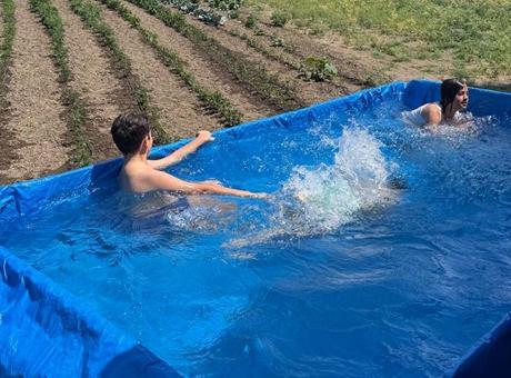 687bcb2bd13a6e6d2d96cc5e Sıcaklar bunalttı, traktörünü torunları için havuza çevirdi