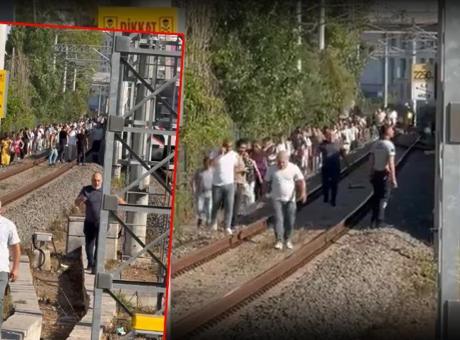 689f6fd67d2348f8900e3539 Marmaray'da beklenmedik olay! Hatta ağaç devrildi, yolcular demir yolunda yürüdü