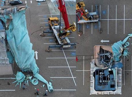 Şiddetli fırtına Özgürlük Heykeli'ni yıktı! Facia anları saniye saniye kameralara yansıdı