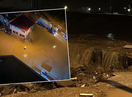 Adana’da şiddetli yağış! Yollar göle döndü, istinat duvarı çöktü