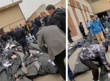 SON DAKİKA HABERLER: İran'da şok edici görüntüler! Hastane önünde yüzden fazla ceset torbası