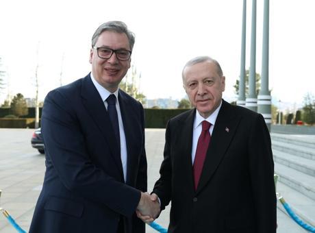 Cumhurbaşkanı Erdoğan, Sırbistan Cumhurbaşkanı Vucic’i Külliye’de resmi törenle karşıladı