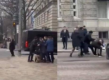 ABD’de Azerbaycan Cumhurbaşkanı Aliyev’e yönelik provokatif eylem girişimi! Arbede anları kamerada