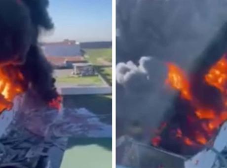 Erbil'de yağ deposunun vurulma anı ortaya çıktı! Bölgeden alevler yükseliyor