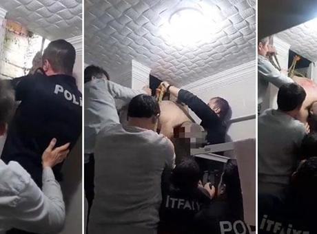 Boşanma aşamasındaki eşinin evine girmek istedi, havalandırma boşluğunda sıkıştı