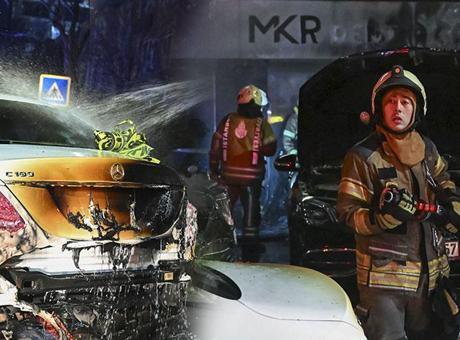 Beşiktaş'ta milyonluk yangın! 15 lüks araç küle döndü