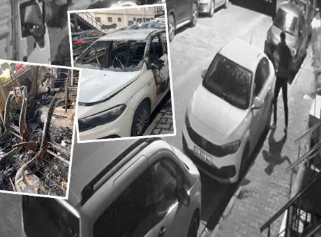 Enişte dehşeti kamerada! Önce tehdit etti, sonra aracı yaktı: Binayı da yakacağını söylüyor