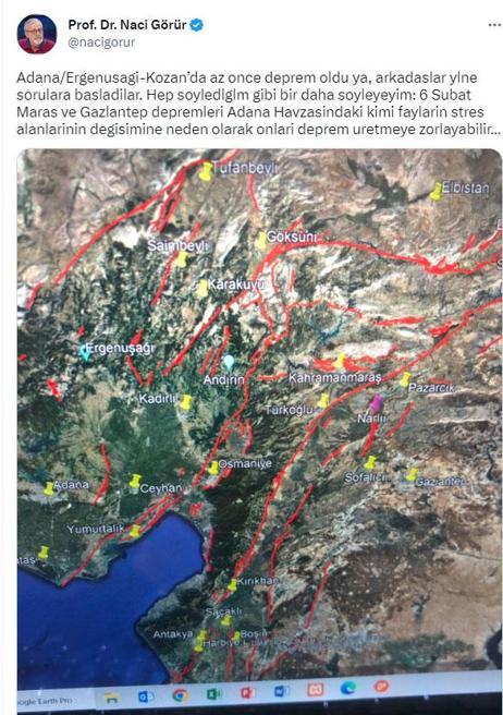 Prof. Dr. Naci Görürden Adanada meydana gelen depremle ilgili flaş açıklama