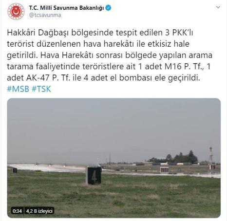 MSB duyurdu 3 PKK’lı terörist etkisiz hale getirildi