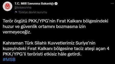 Fırat Kalkanı bölgesinde tespit edilen teröristlere operasyon