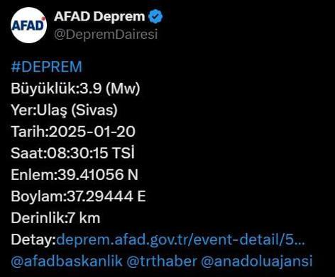 Sivastan 3.9 büyüklüğünde deprem AFAD ve Kandilliden son dakika açıklamaları