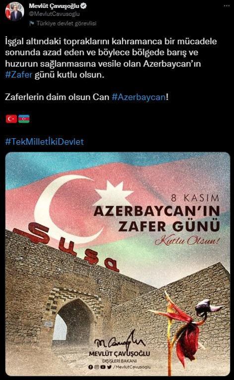 Dışişlerinden Azerbaycanın Zafer Günü kutlaması