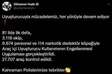 İlk kez gerçekleştirildi 81 ilde Araç içi Uyuşturucu Kullanımının Engellenmesi Uygulaması