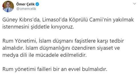Güney Kıbrıstaki camiye gerçekleştirilen çirkin saldırıya peş peşe tepkiler