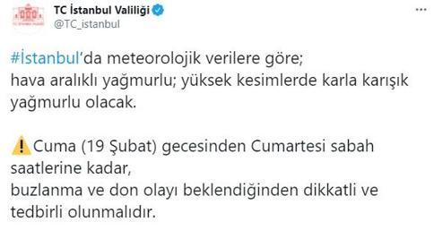 Son dakika... İstanbul Valiliği ilçe ilçe paylaştı Buzlanma ve don olaylarına dikkat