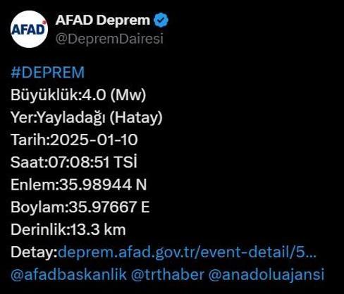 Hatay güne depremle başladı AFADdan son dakika açıklaması