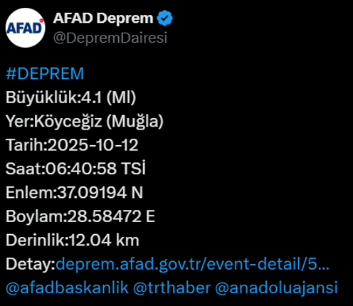 Son dakika... Muğlada saat 06.40ta deprem AFADdan ilk açıklama