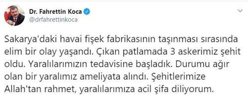 Bakan Kocadan Sakaryadaki patlamaya ilişkin açıklama