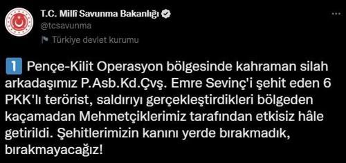 Şehit Emre Sevinçin kanı yerde kalmadı 6 PKKlı etkisiz hale getirildi