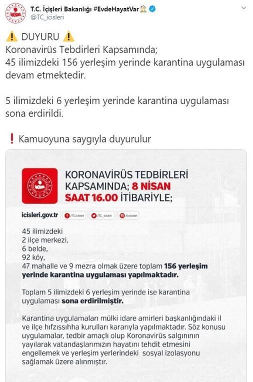 Son dakika: Bakanlık açıkladı Karantina sona erdi