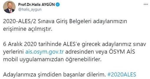 2020 ALES/2 sınava giriş belgeleri erişime açıldı
