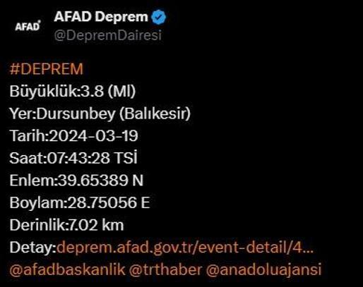 Balıkesirde deprem AFADdan son dakika açıklaması