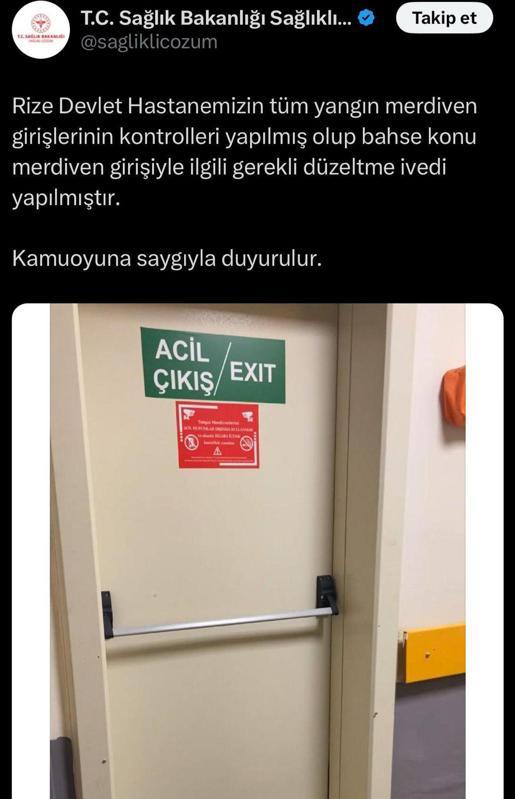 Hastanede yangın merdiveni girişlerinin kapatılma görüntülerine bakanlık açıklaması