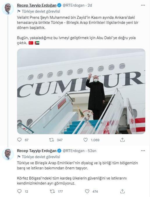 Cumhurbaşkanı Erdoğandan BAE ziyareti öncesi önemli açıklamalar