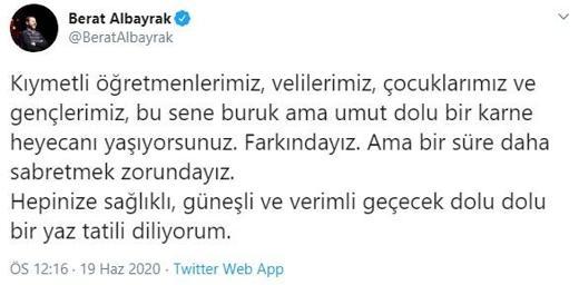 Son dakika... Bakan Albayraktan karne mesajı