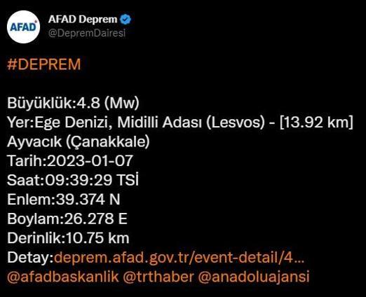 Egede 4.8 büyüklüğünde deprem Çanakkale ve çevre illerde hissedildi