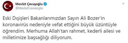 Eski Dışişleri Bakanı Ali Bozer, koronavirüsten hayatını kaybetti