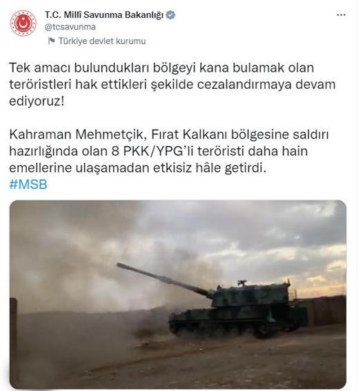 MSB duyurdu 8 PKK/YPGli terörist etkisiz hale getirildi