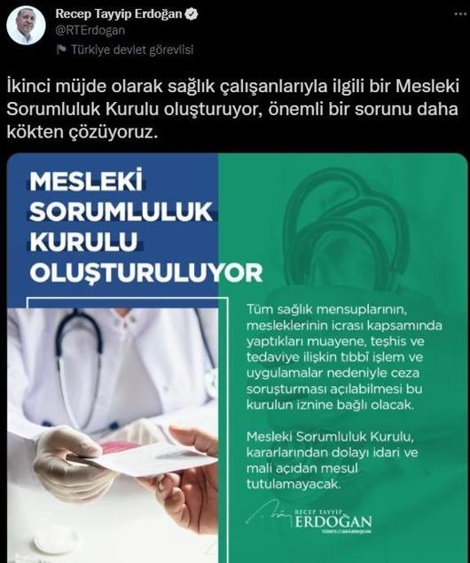 Cumhurbaşkanı Erdoğandan sağlık çalışanlarına 5 müjde