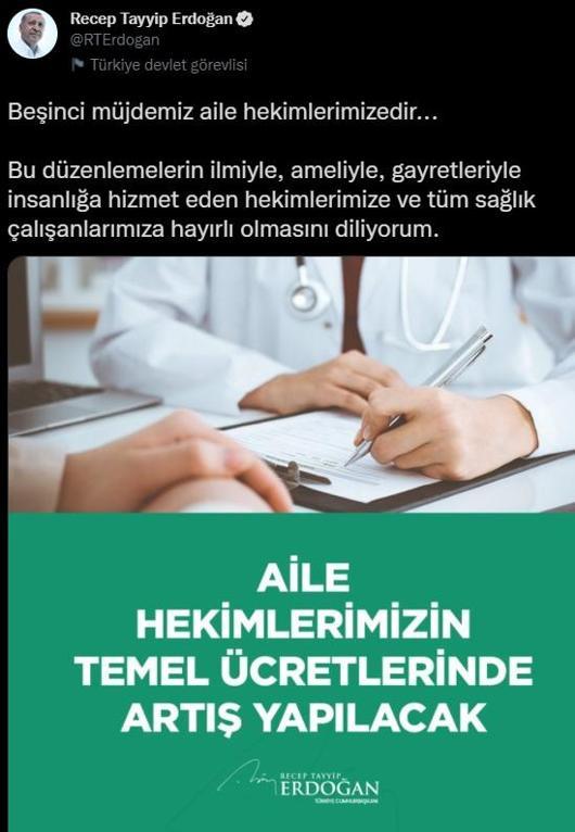 Cumhurbaşkanı Erdoğandan sağlık çalışanlarına 5 müjde