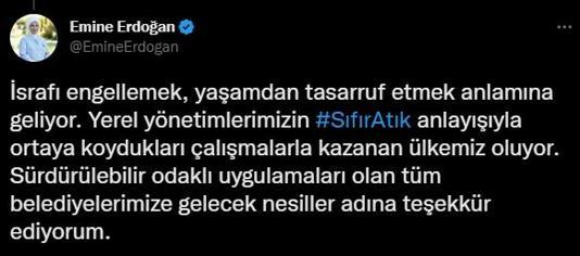 Emine Erdoğandan Şanlıurfa Büyükşehir Belediyesine kutlama mesajı