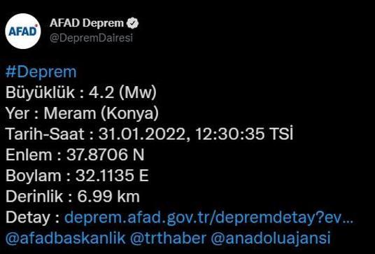 Son dakika haberi: Konyada 4.2 büyüklüğünde deprem