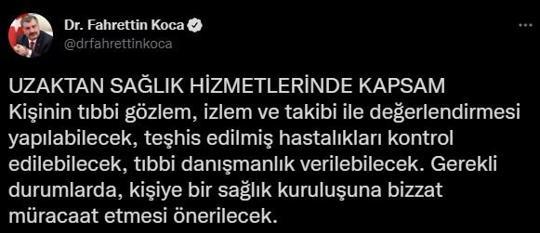 Bakan Kocadan uzaktan sağlık hizmeti açıklaması