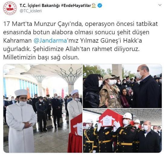 Şehit Jandarma Uzman Çavuş Yılmaz Güneş son yolculuğuna uğurlandı