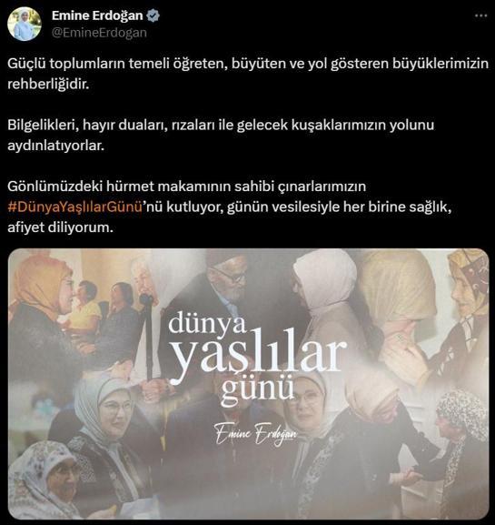 Emine Erdoğandan Dünya Yaşlılar Günü paylaşımı