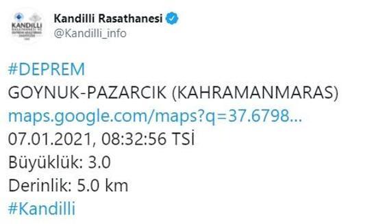 Son dakika... Kahramanmaraşta 3.0 büyüklüğünde deprem