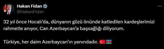Bakan Fidandan Hocalı Katliamı mesajı: Türkiye, her daim Azerbaycan’ın yanındadır