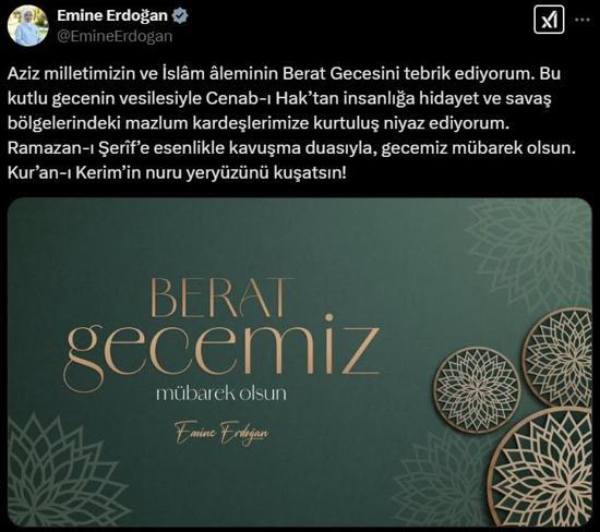 Emine Erdoğandan Berat Kandili mesajı