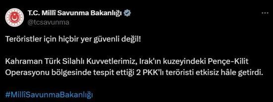 Pençe-Kilit bölgesinde 2 PKKlı etkisiz hale getirildi