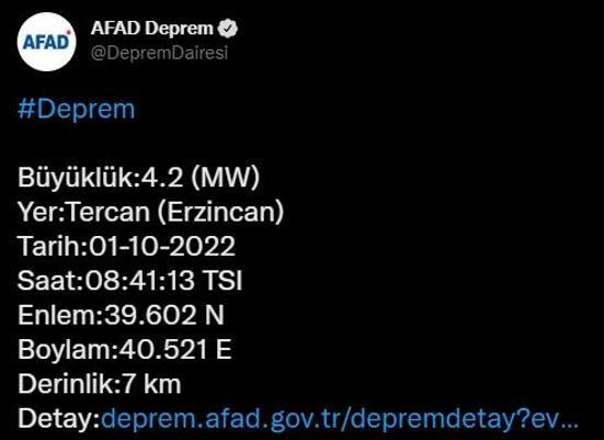 Erzincanda korkutan deprem AFAD son durumu paylaştı